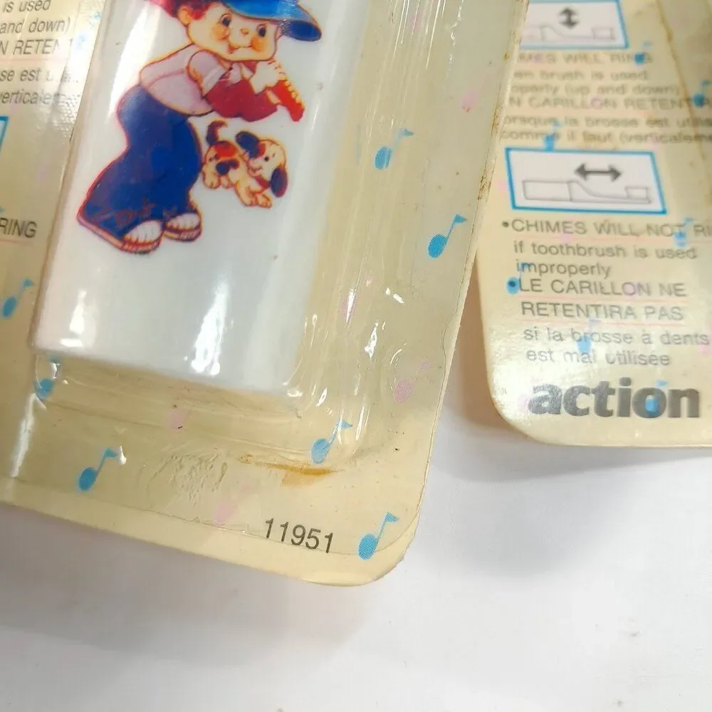 Vintage Tiny Tykes Musical Toothbrush SET 2 Kids Toddler‎ Chimes Baseball Boy